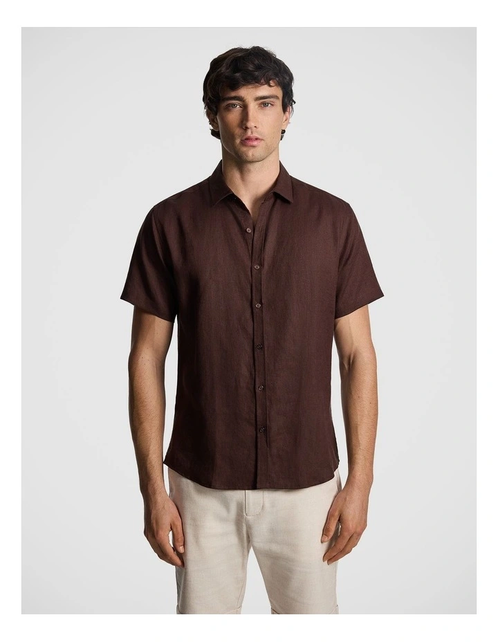 Lewis Pure Linen Shirt in Brown image 1