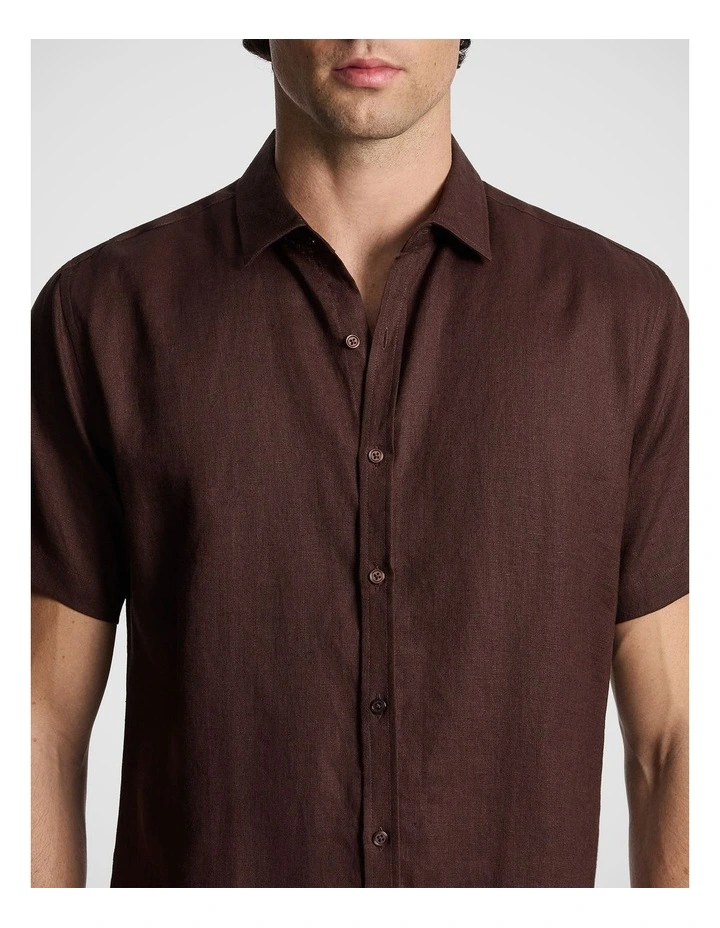Lewis Pure Linen Shirt in Brown image 3