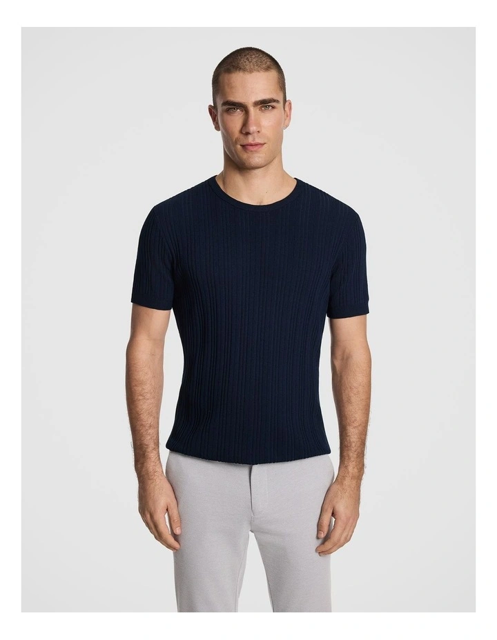 Alistar Knitted Tee in Navy image 1