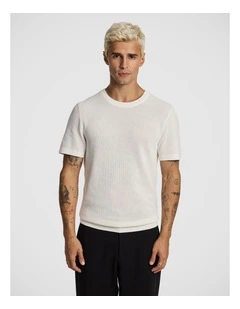 Striker Cotton Knitted Tee in Off White