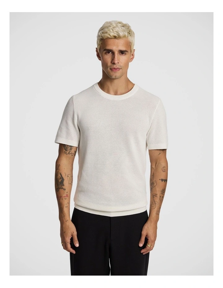 Striker Cotton Knitted Tee in Off White image 1