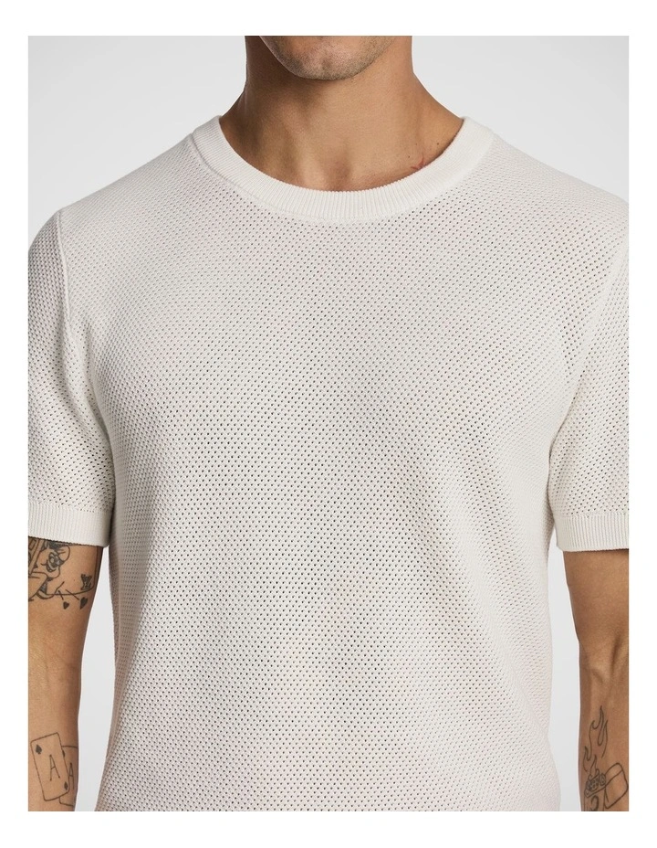 Striker Cotton Knitted Tee in Off White image 3