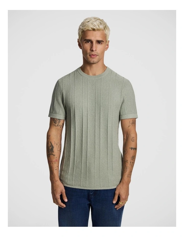Ellis Cotton Knitted Tee in Sage image 1