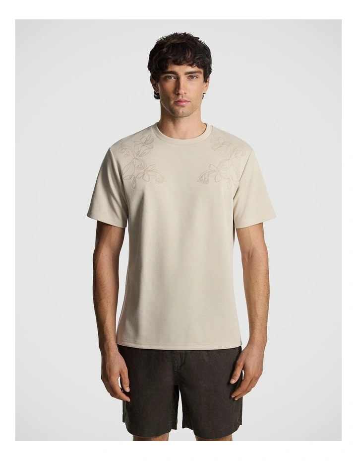 Avenue Embroidered Tee in Natural image 1