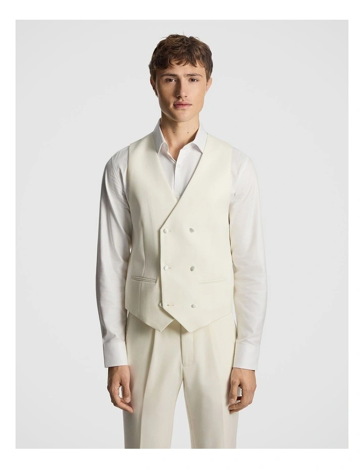 Amalfi Wool Blend Double Breasted Waistcoat in Off White image 1