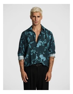 Massimo Floral Print Shirt in Dark Green