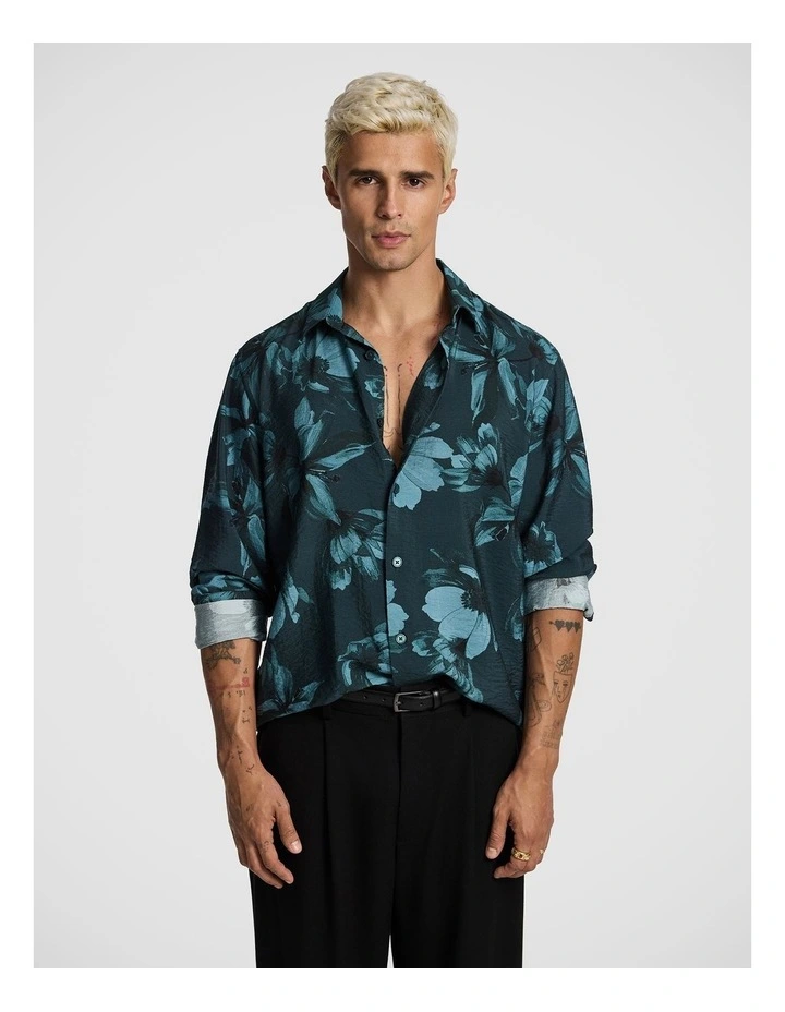 Massimo Floral Print Shirt in Dark Green image 1