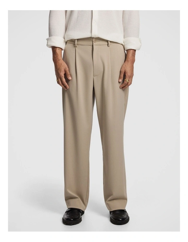 Brooks Pleated Wide Chino in Natural image 1