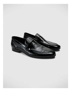 Patent Saffiano Texture Loafers in Black