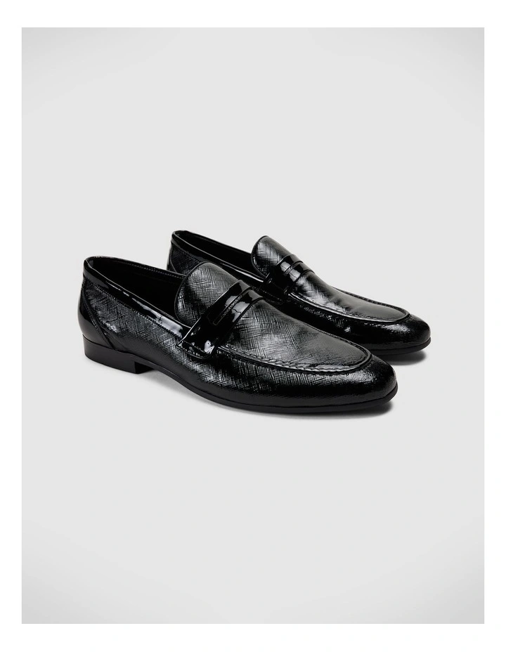 Patent Saffiano Texture Loafers in Black image 1