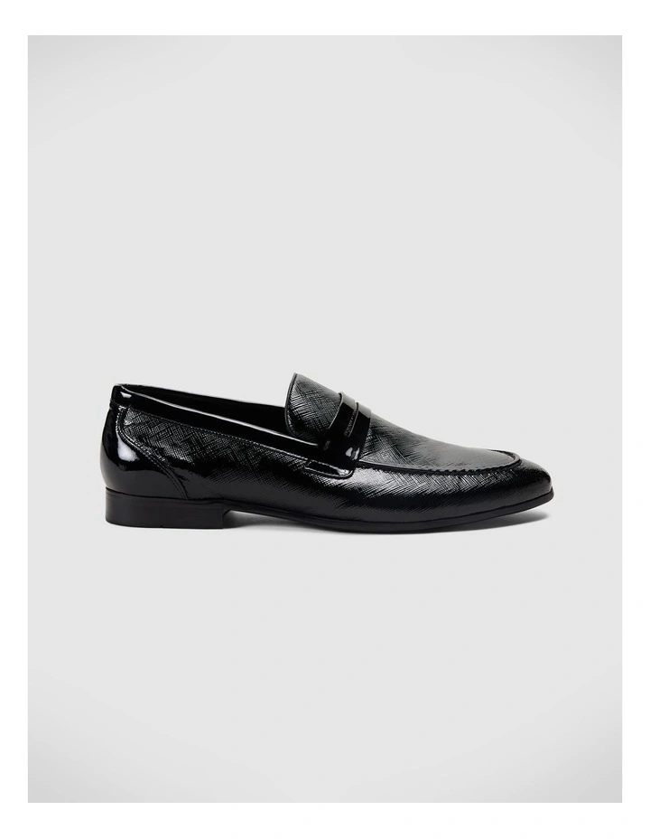 Patent Saffiano Texture Loafers in Black image 2