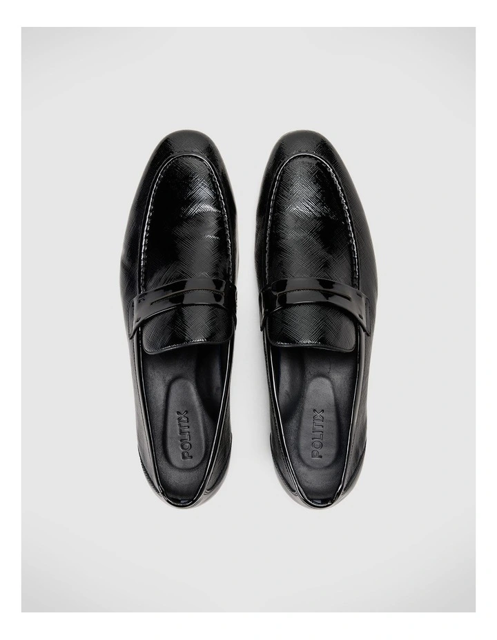 Patent Saffiano Texture Loafers in Black image 3