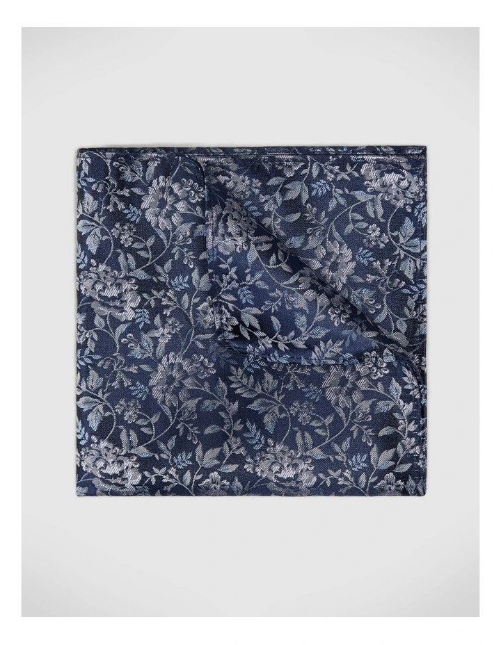 Floral Jacquard Silk Pocket Square in Navy image 1
