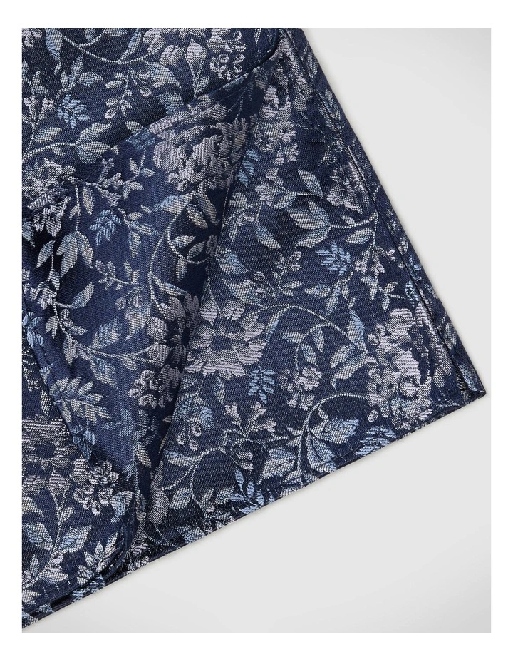 Floral Jacquard Silk Pocket Square in Navy image 2