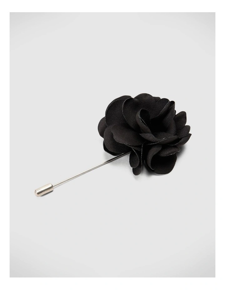 Fabric Flower Lapel Pin in Black image 2