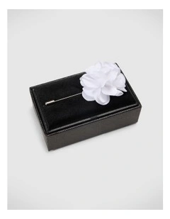 Fabric Flower Lapel Pin in White