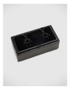 Round Crystal Cufflinks in Gunmetal