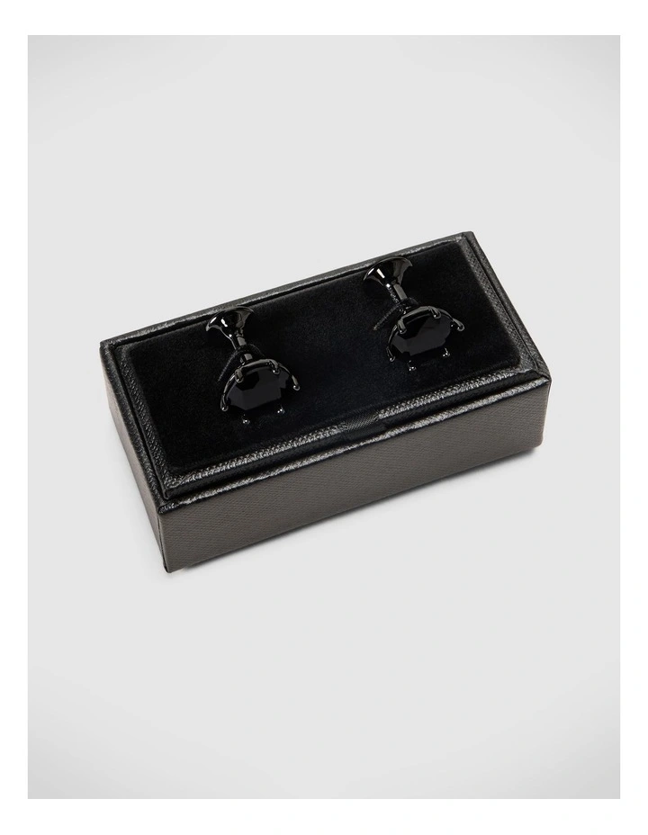 Round Crystal Cufflinks in Gunmetal image 1