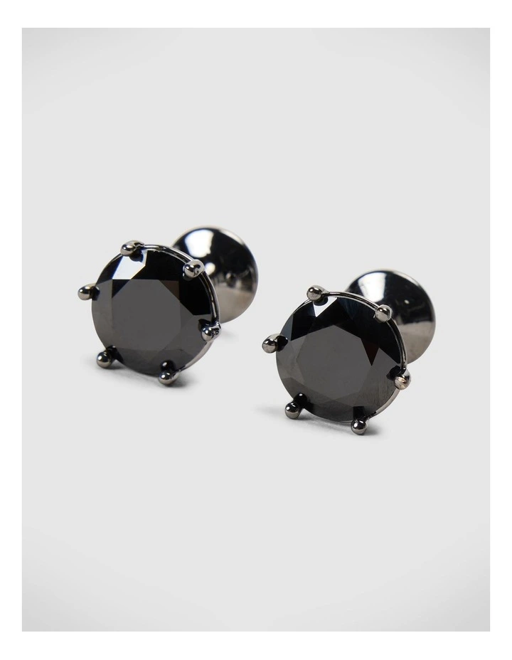 Round Crystal Cufflinks in Gunmetal image 2
