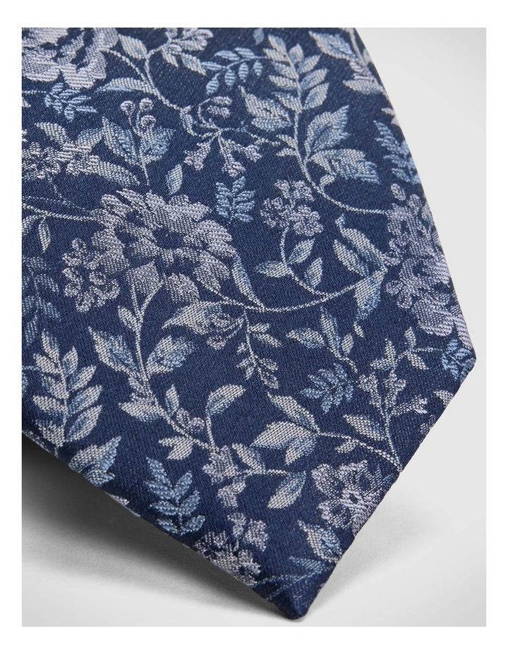 Floral Jacquard Silk Tie in Navy image 2
