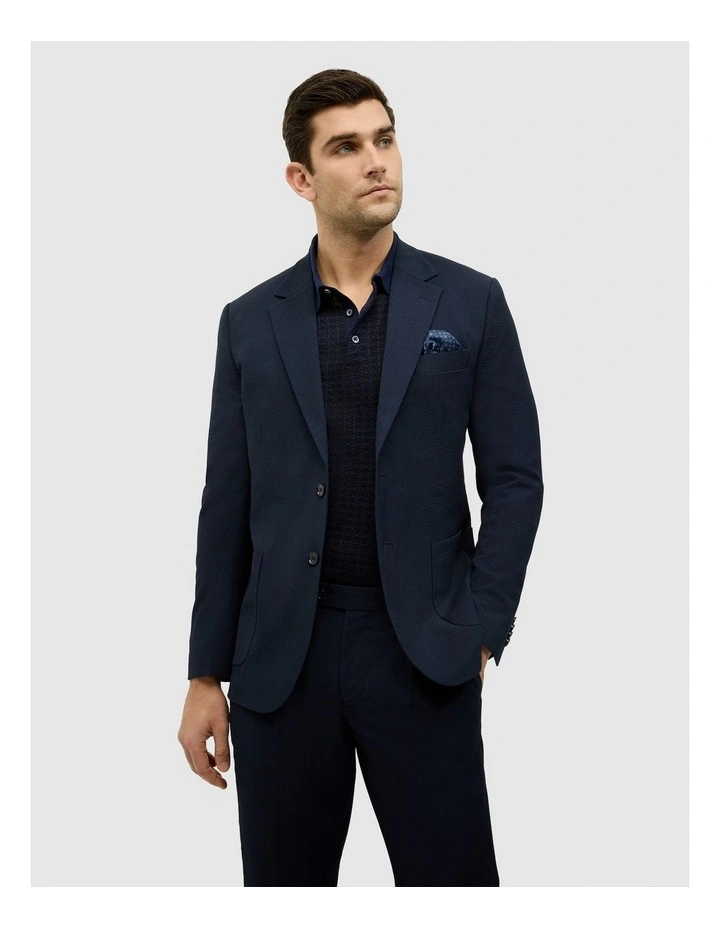 Seersucker Tailored Jacket in Navy image 1