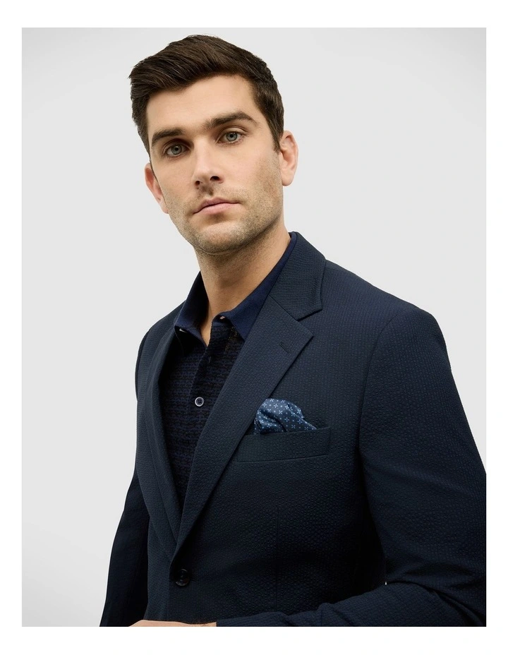 Seersucker Tailored Jacket in Navy image 4