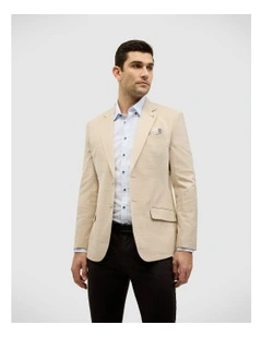 Single Breasted Textured Tailored Blazer in Fawn