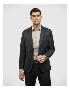Single Breasted Textured Tailored Jacket in Charcoal