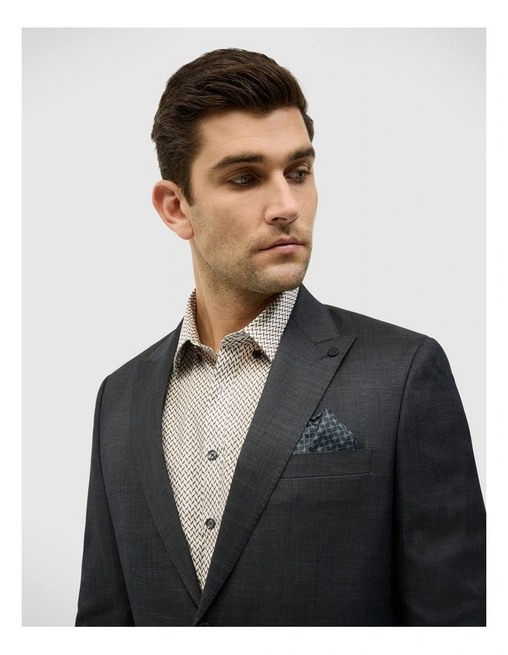 Single Breasted Textured Tailored Jacket in Charcoal image 4