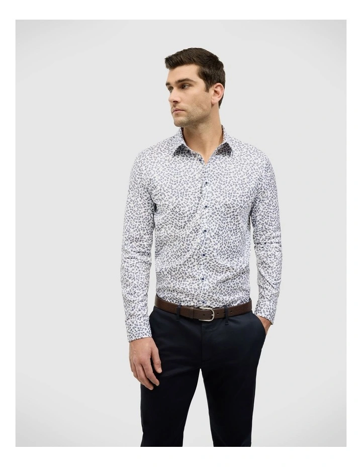 Ditsy Floral Print Long Sleeve Shirt in White image 1
