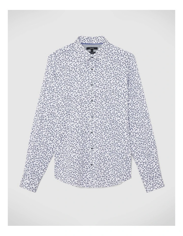 Ditsy Floral Print Long Sleeve Shirt in White image 2