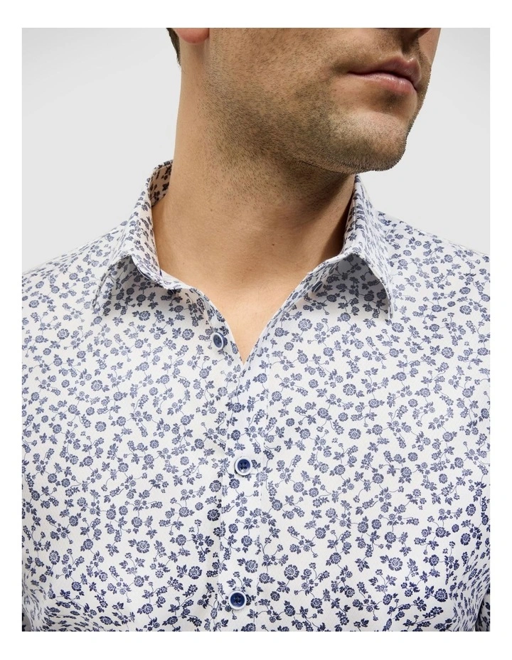 Ditsy Floral Print Long Sleeve Shirt in White image 3
