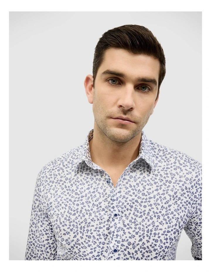 Ditsy Floral Print Long Sleeve Shirt in White image 4