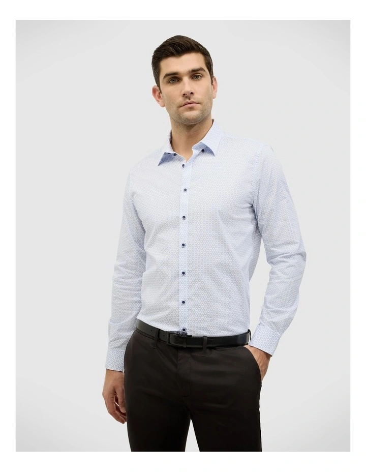 Geo Print Long Sleeve Shirt in Blue image 1