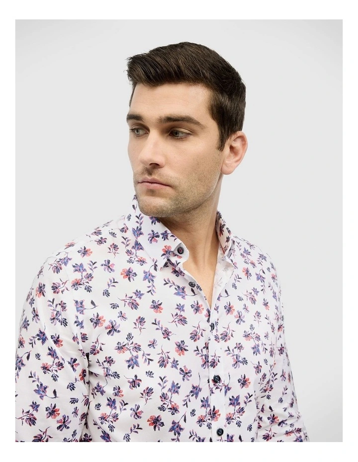 Two-tone Floral Print Long Sleeve Shirt in White image 1
