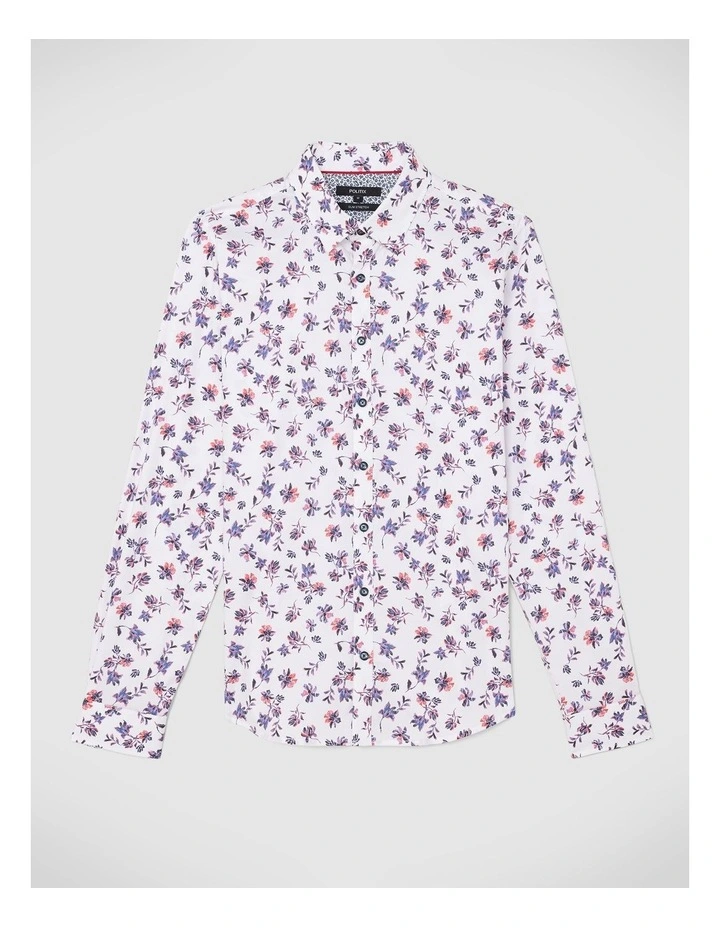 Two-tone Floral Print Long Sleeve Shirt in White image 2