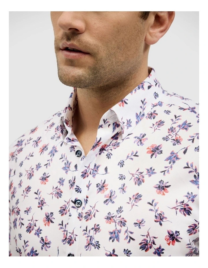 Two-tone Floral Print Long Sleeve Shirt in White image 3