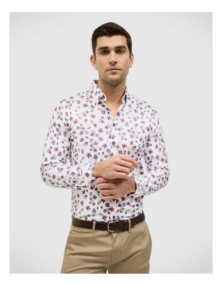 Two-tone Floral Print Long Sleeve Shirt in White image 4