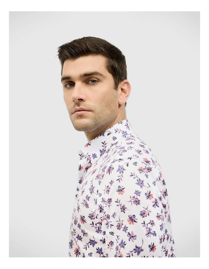 Two-tone Floral Print Long Sleeve Shirt in White image 5