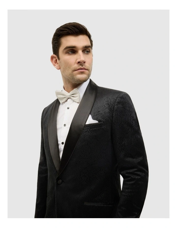 Embossed Paisley Black Tie Tuxedo in Black image 1