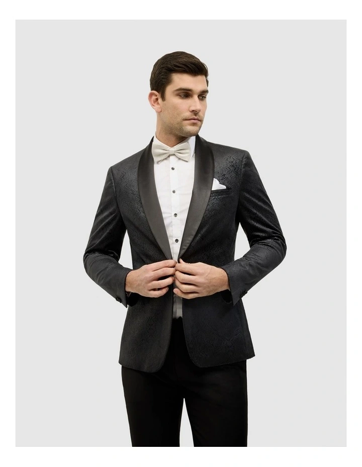 Embossed Paisley Black Tie Tuxedo in Black image 4