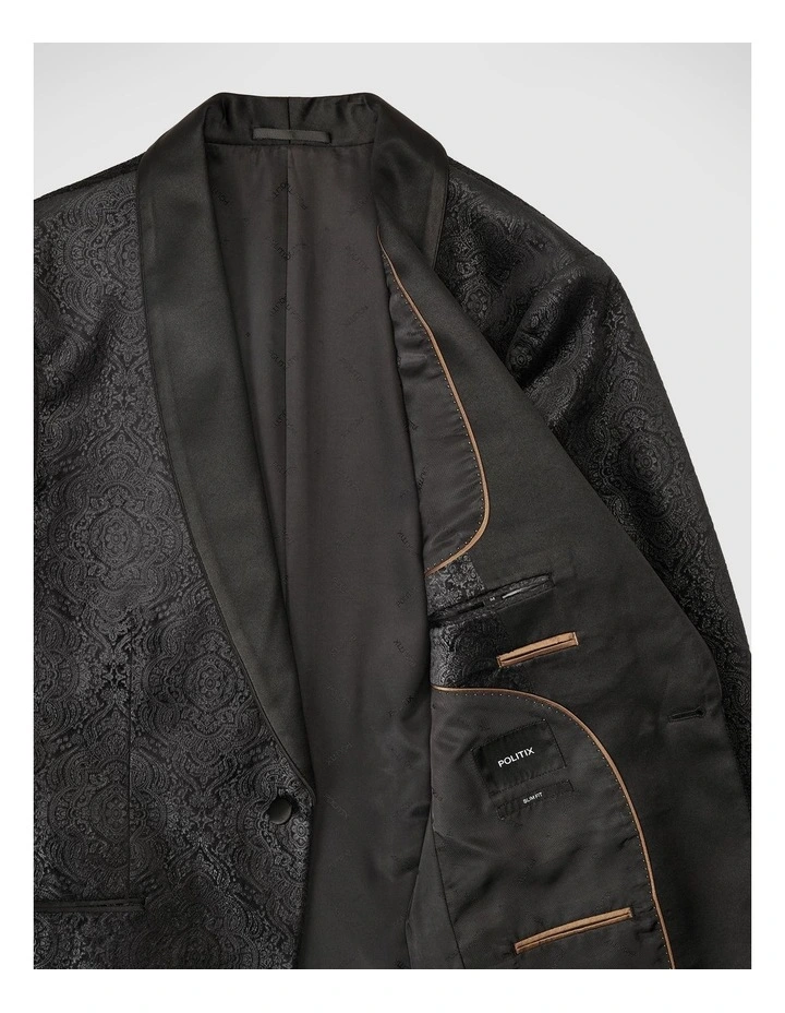 Embossed Paisley Black Tie Tuxedo in Black image 7