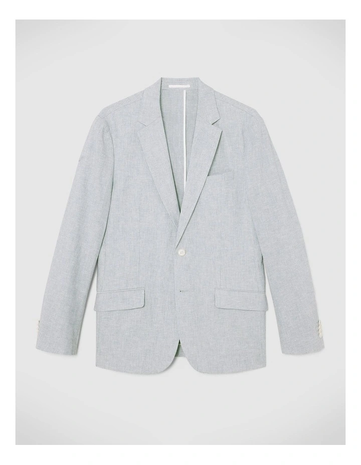 Single Breasted Summer Suit Jacket in Blue Stripe image 2