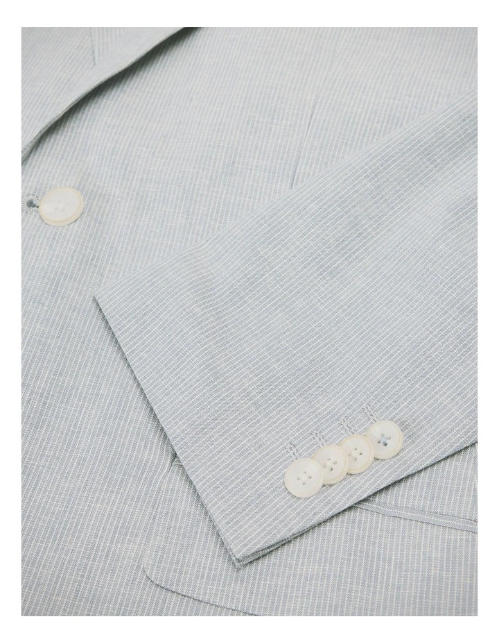 Single Breasted Summer Suit Jacket in Blue Stripe image 6