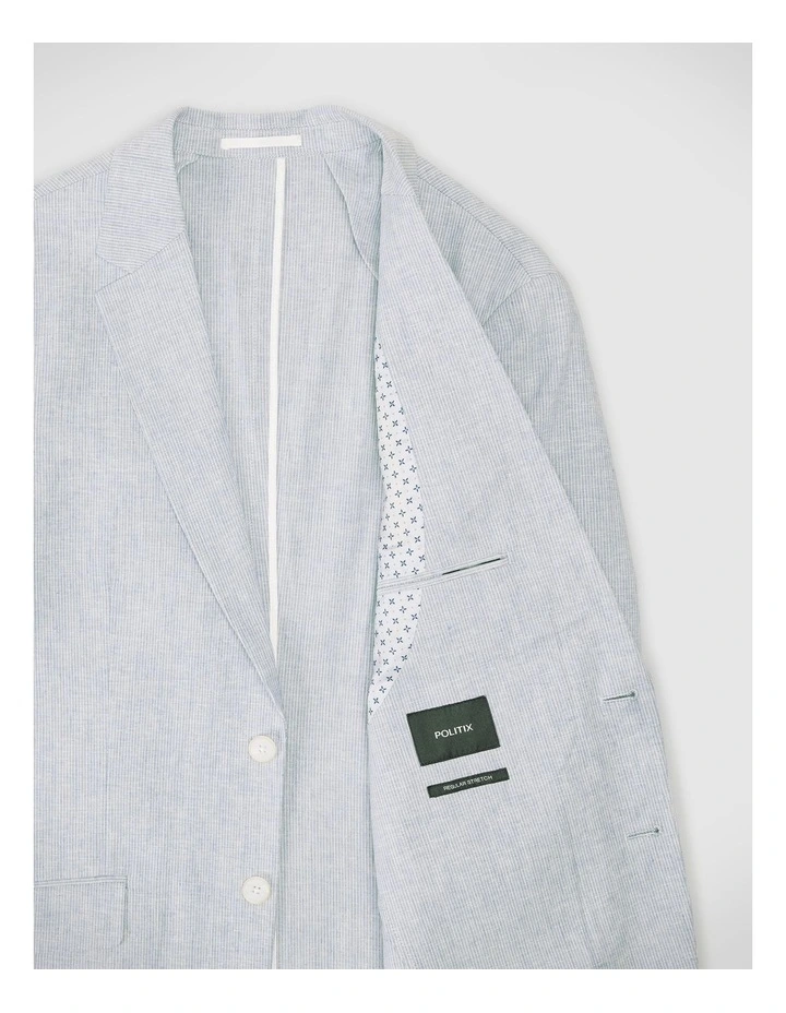Single Breasted Summer Suit Jacket in Blue Stripe image 7