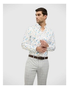 Botanical Floral Print Long Sleeve Shirt in White