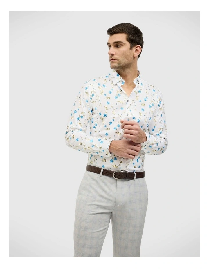 Botanical Floral Print Long Sleeve Shirt in White image 1