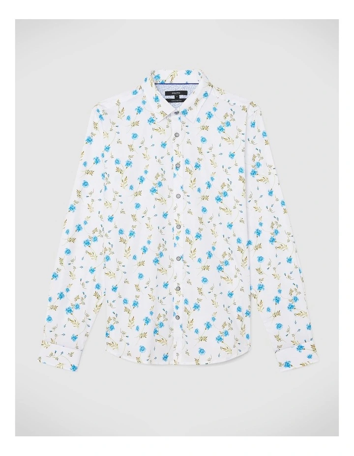 Botanical Floral Print Long Sleeve Shirt in White image 2