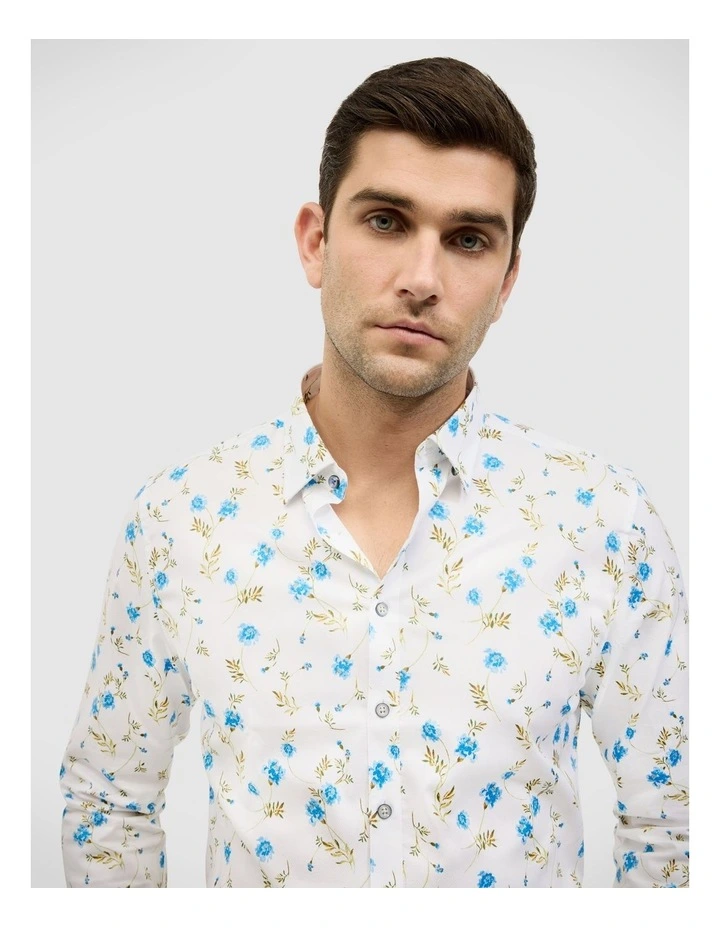 Botanical Floral Print Long Sleeve Shirt in White image 4