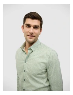 Herringbone Geo Print Long Sleeve Shirt in Green